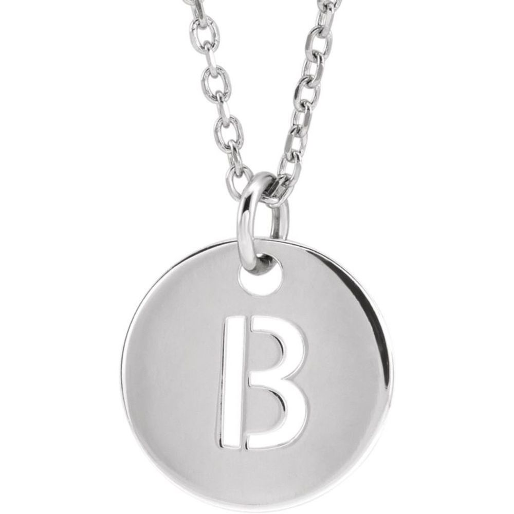 Sterling Silver Initial B, Small 10mm Pierced Disc Necklace, 16-18 In.